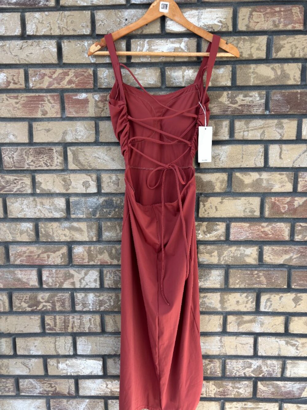 ☀️ Halara Ruched Lace Up Backless Split Bodycon Midi Dress M - Picture 6 of 9